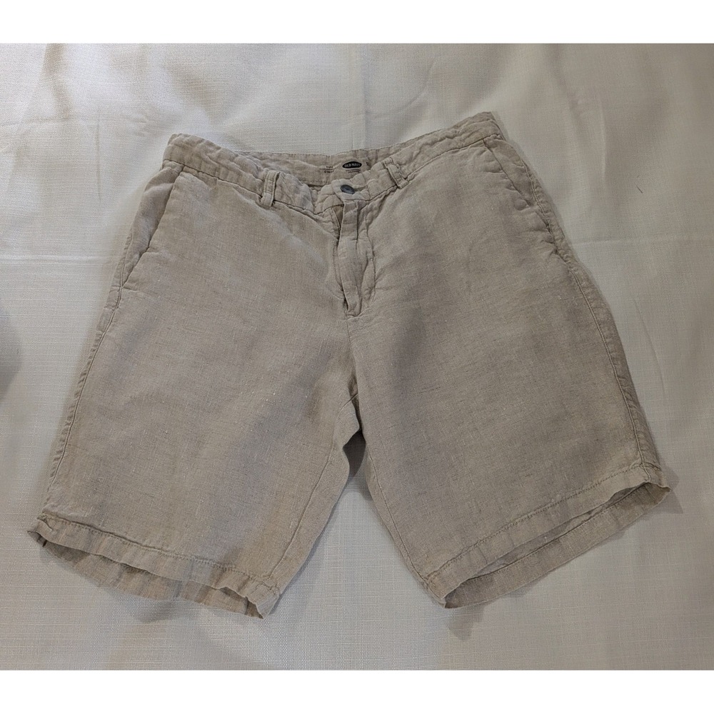Old Navy Men Size 32 Slim Fit 100% Linen Shorts Casual Summer Preppy Tan Beige